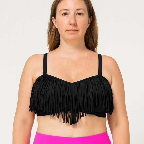 Torrid Size 1 Black Fringe Swim Top Bikini - Picture 1 of 4